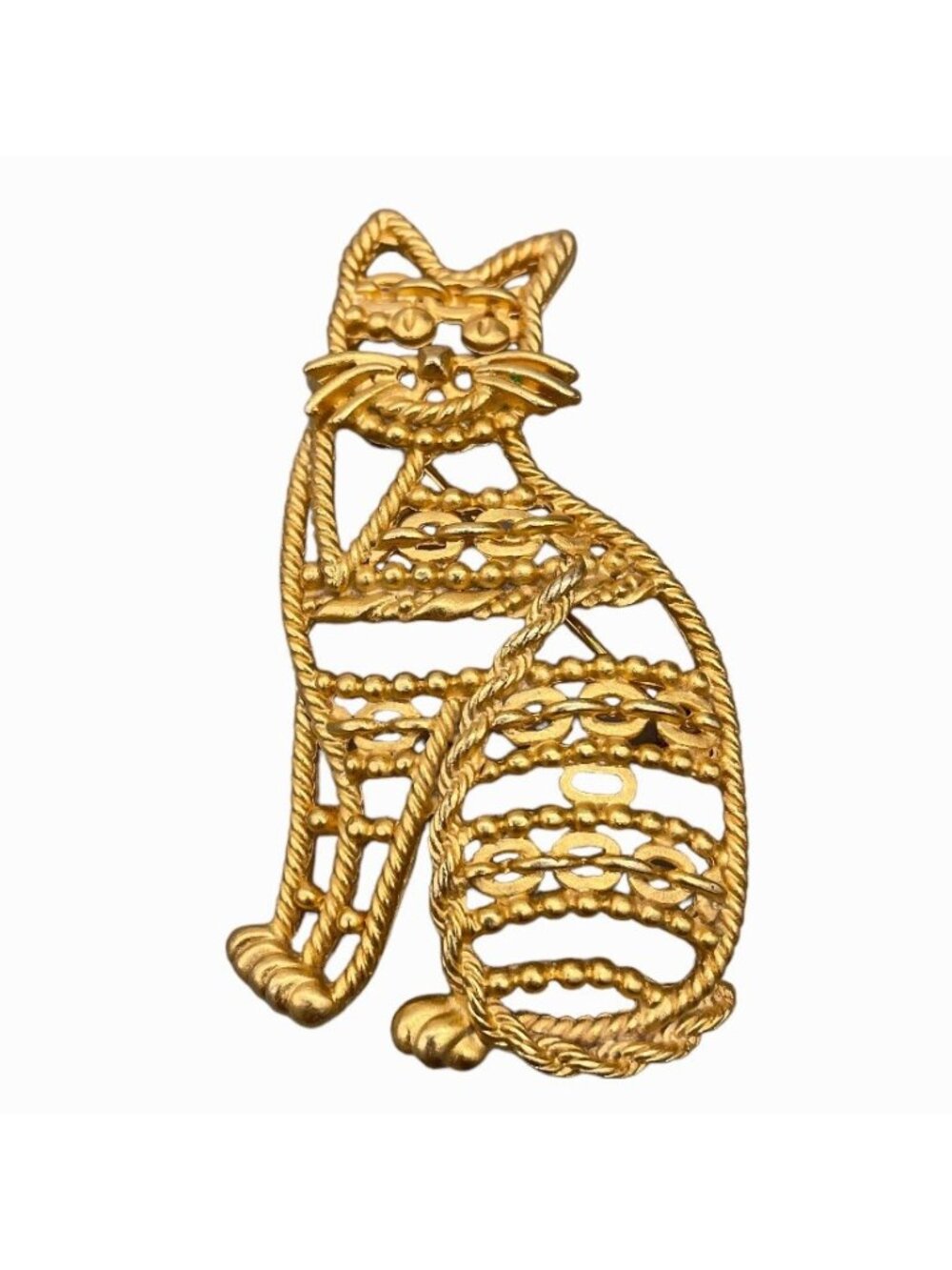 Vintage JC Cleary Gold-Tone Filigree Cat Brooch Pin Elegant Statement